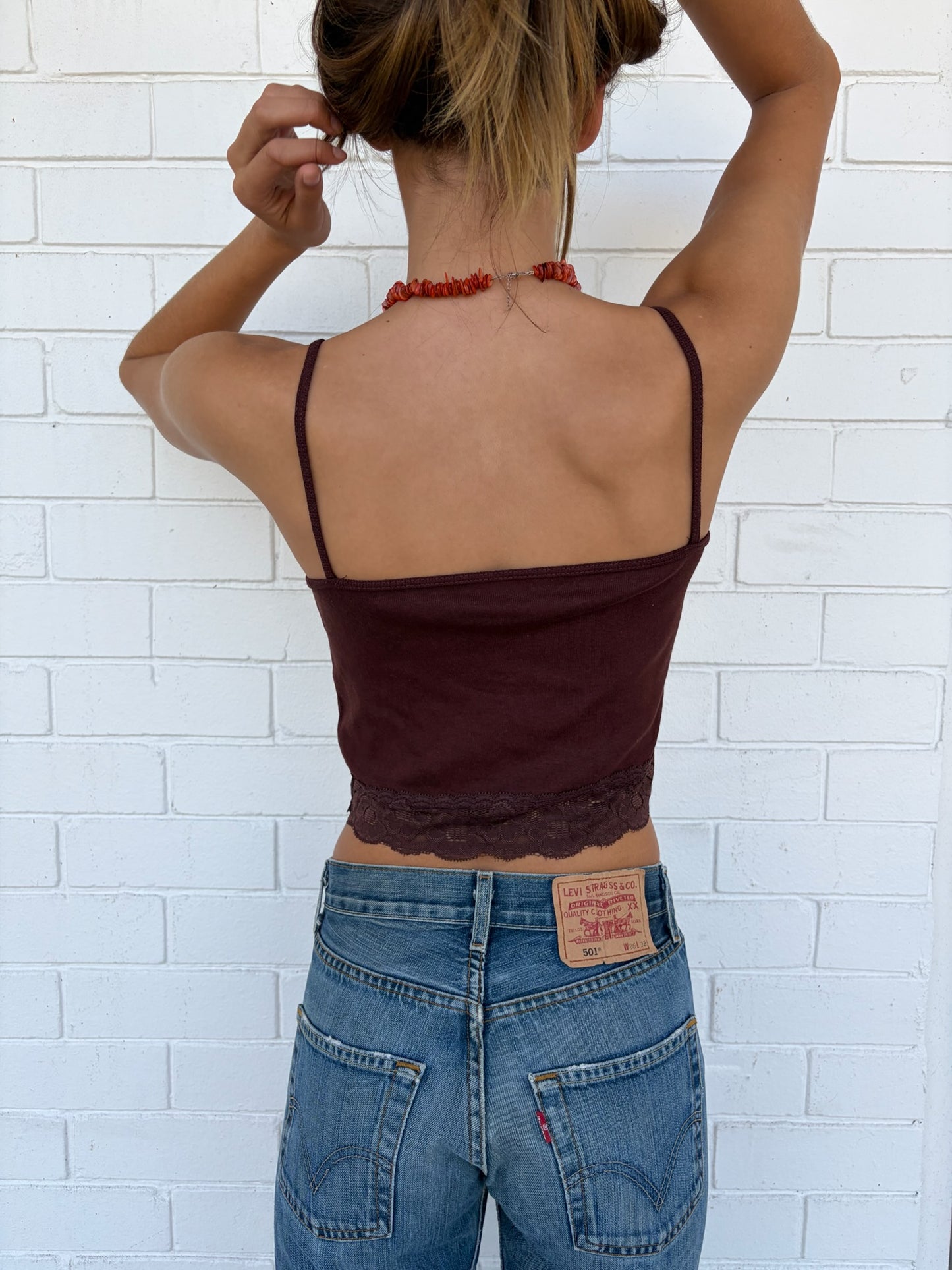 The Millie lace singlet in chocolate