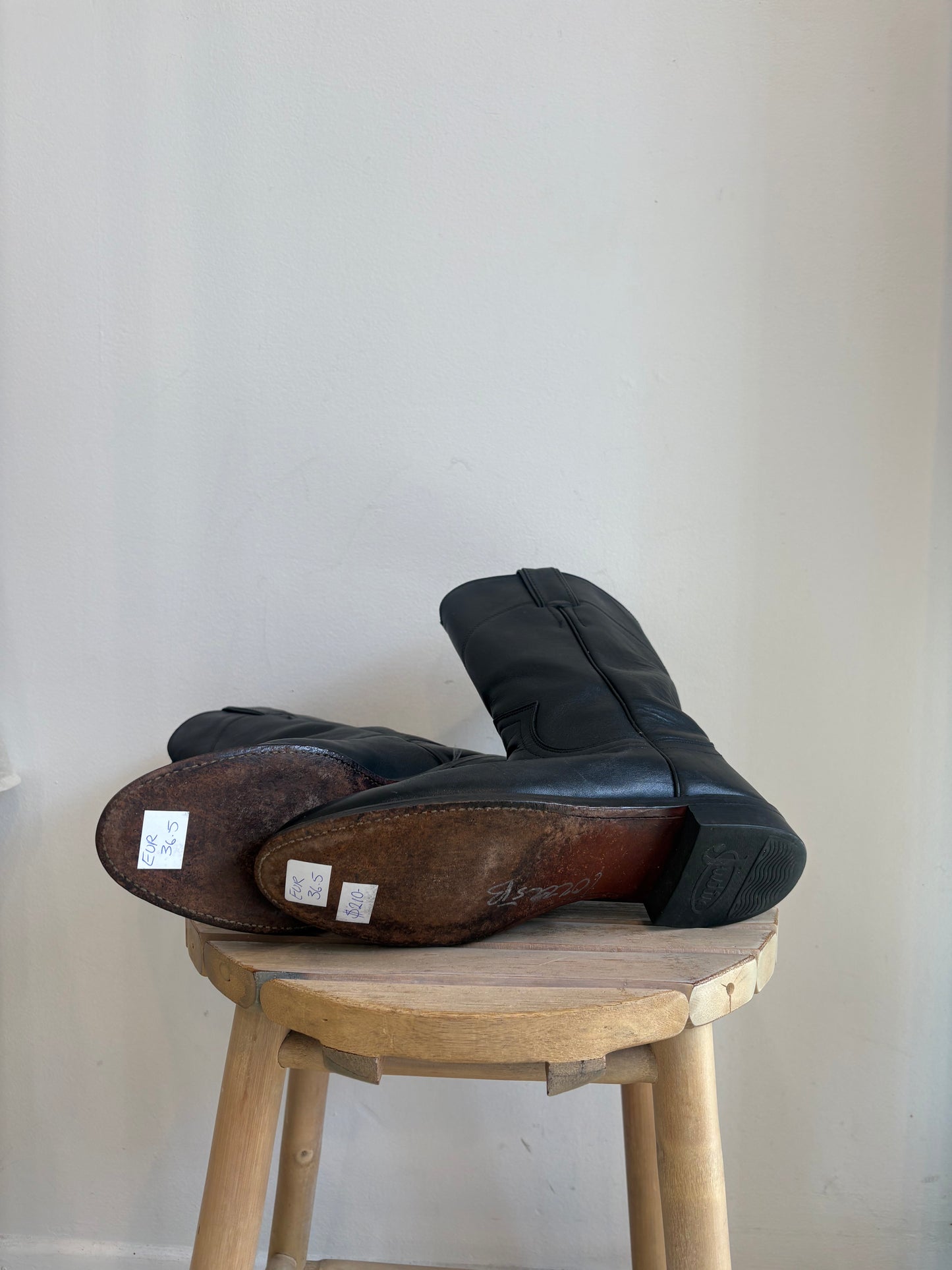 Black leather cowboy boots