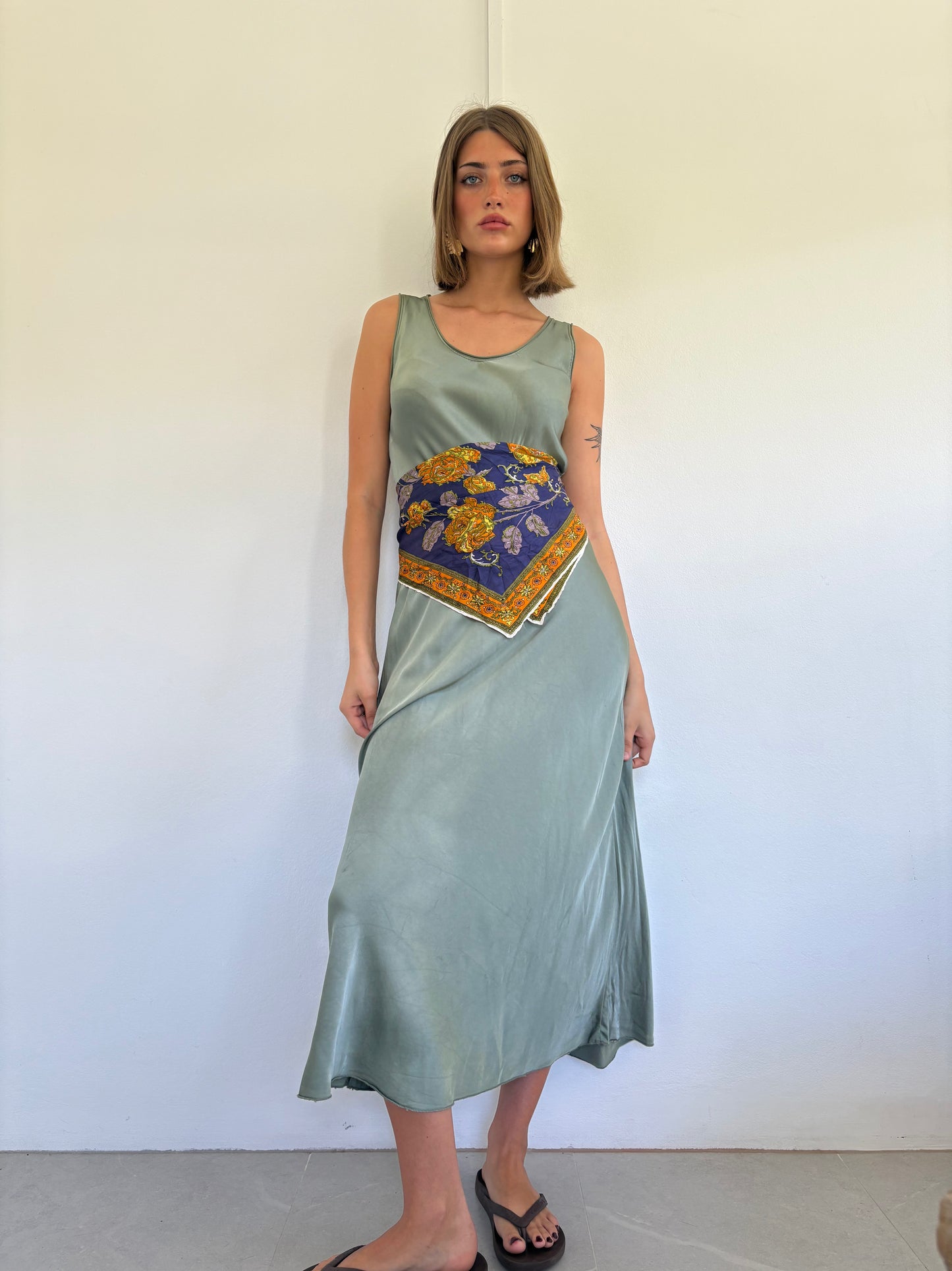 Italian Silk Dress - Olive