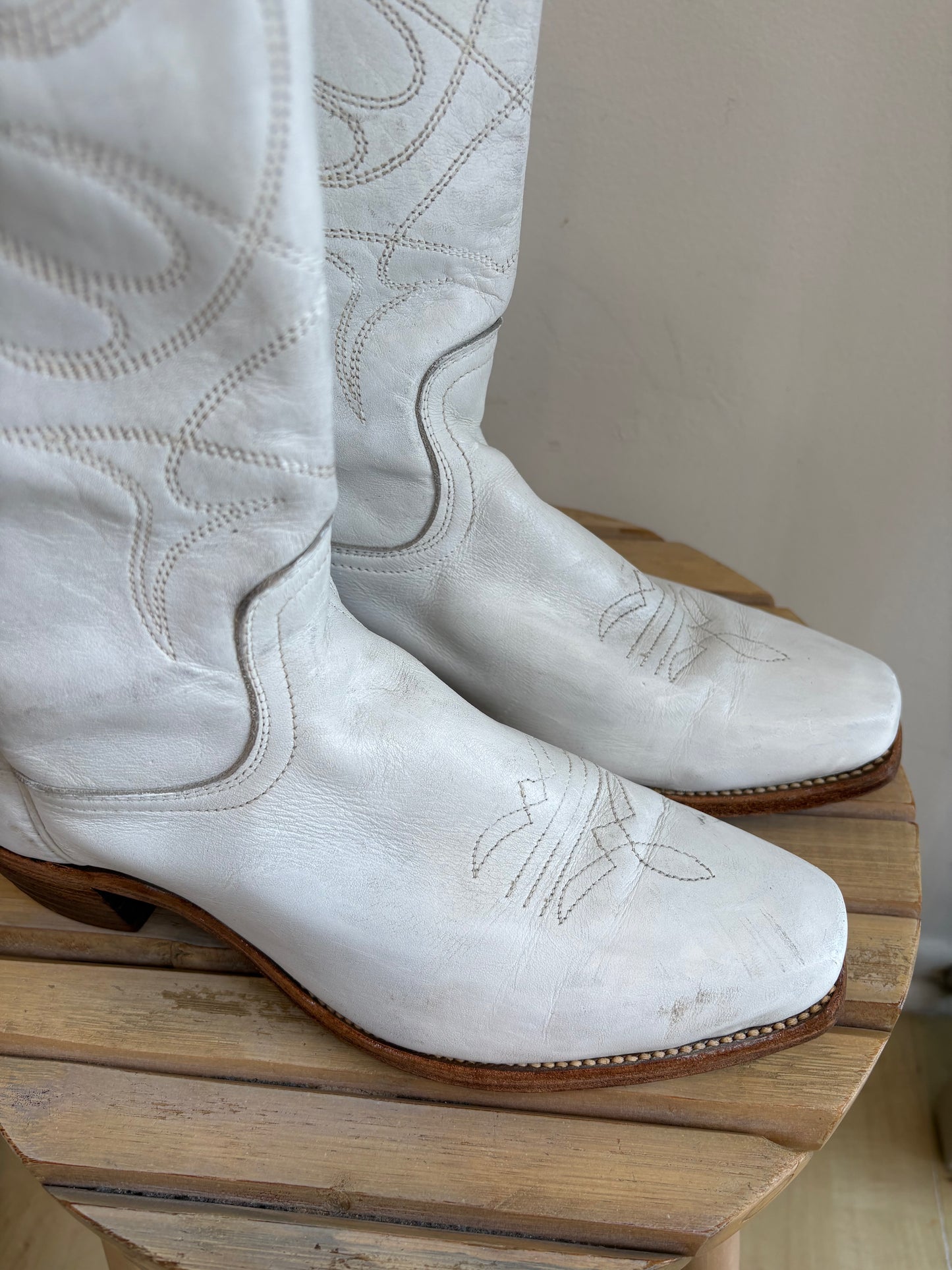 Vintage FRYE white leather boots