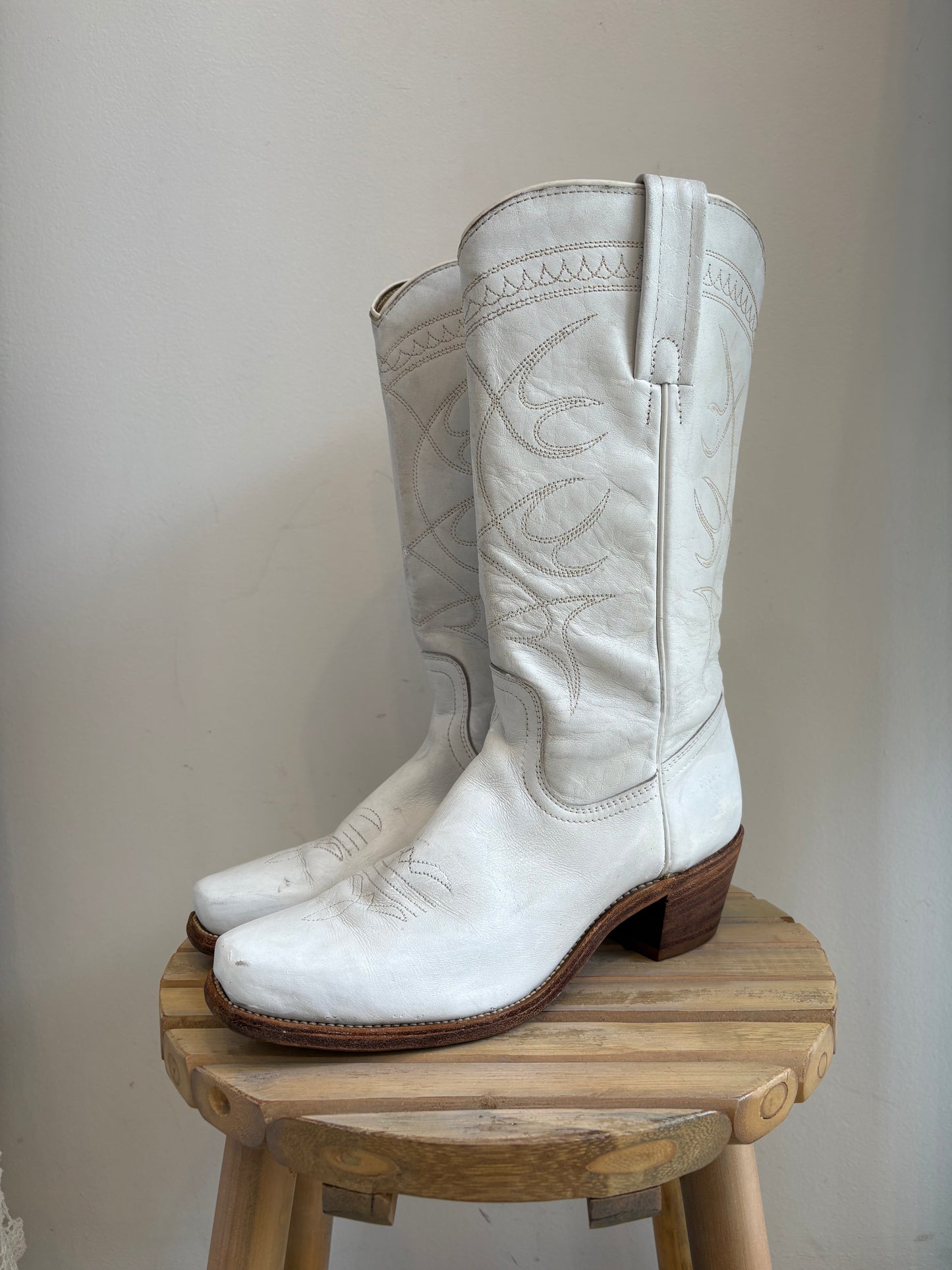 Vintage FRYE white leather boots