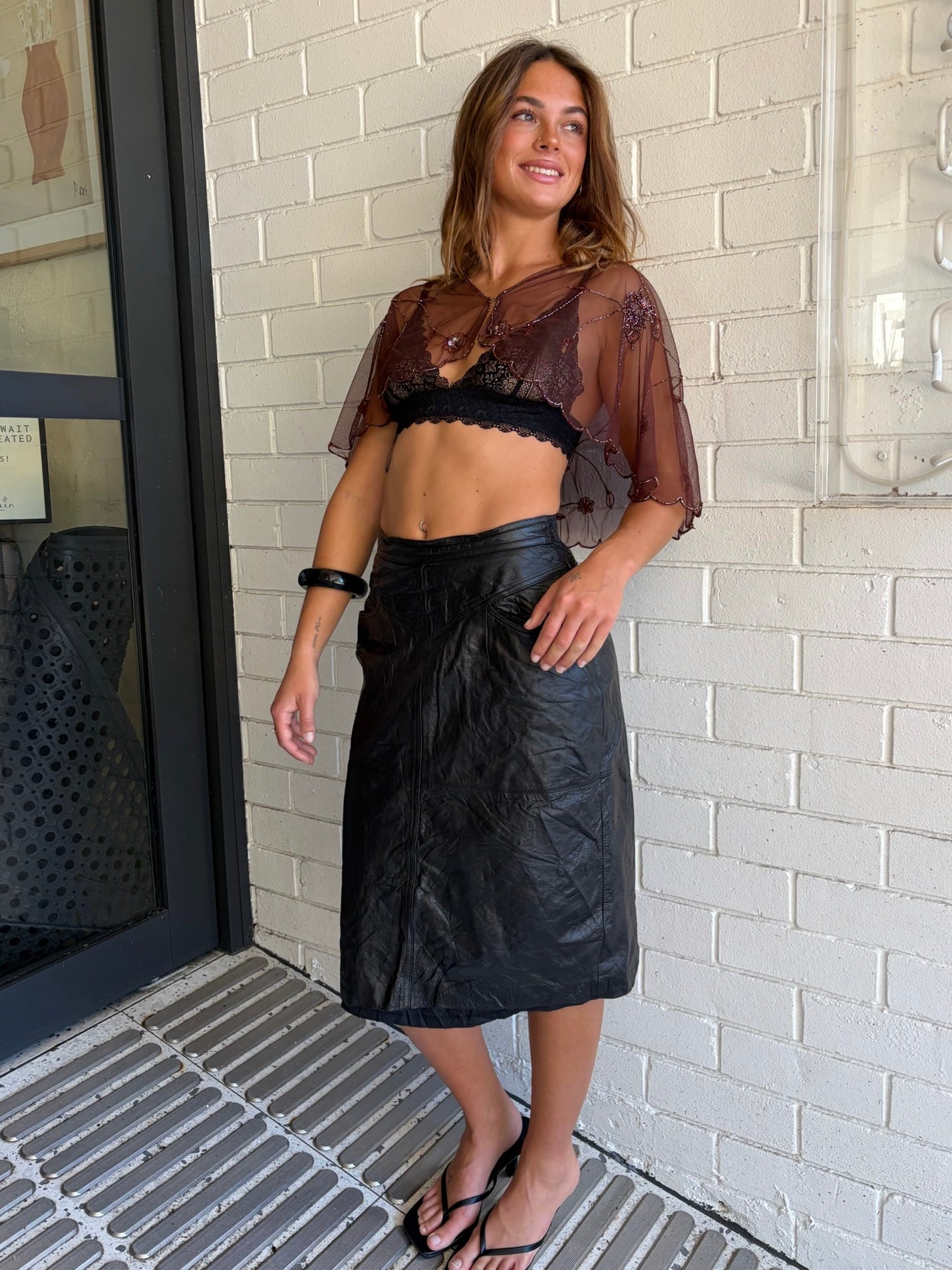 Black Leather Midi Skirt