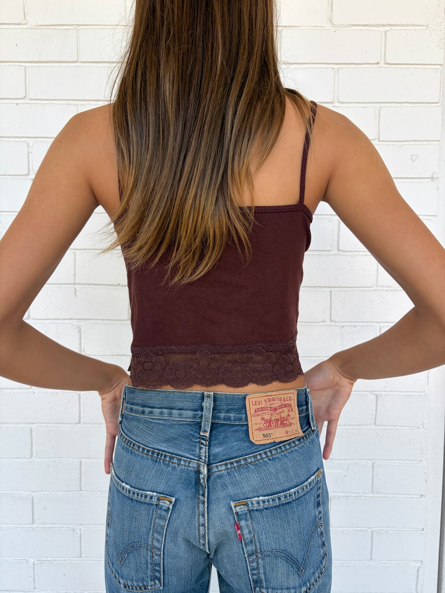The Millie lace singlet in chocolate