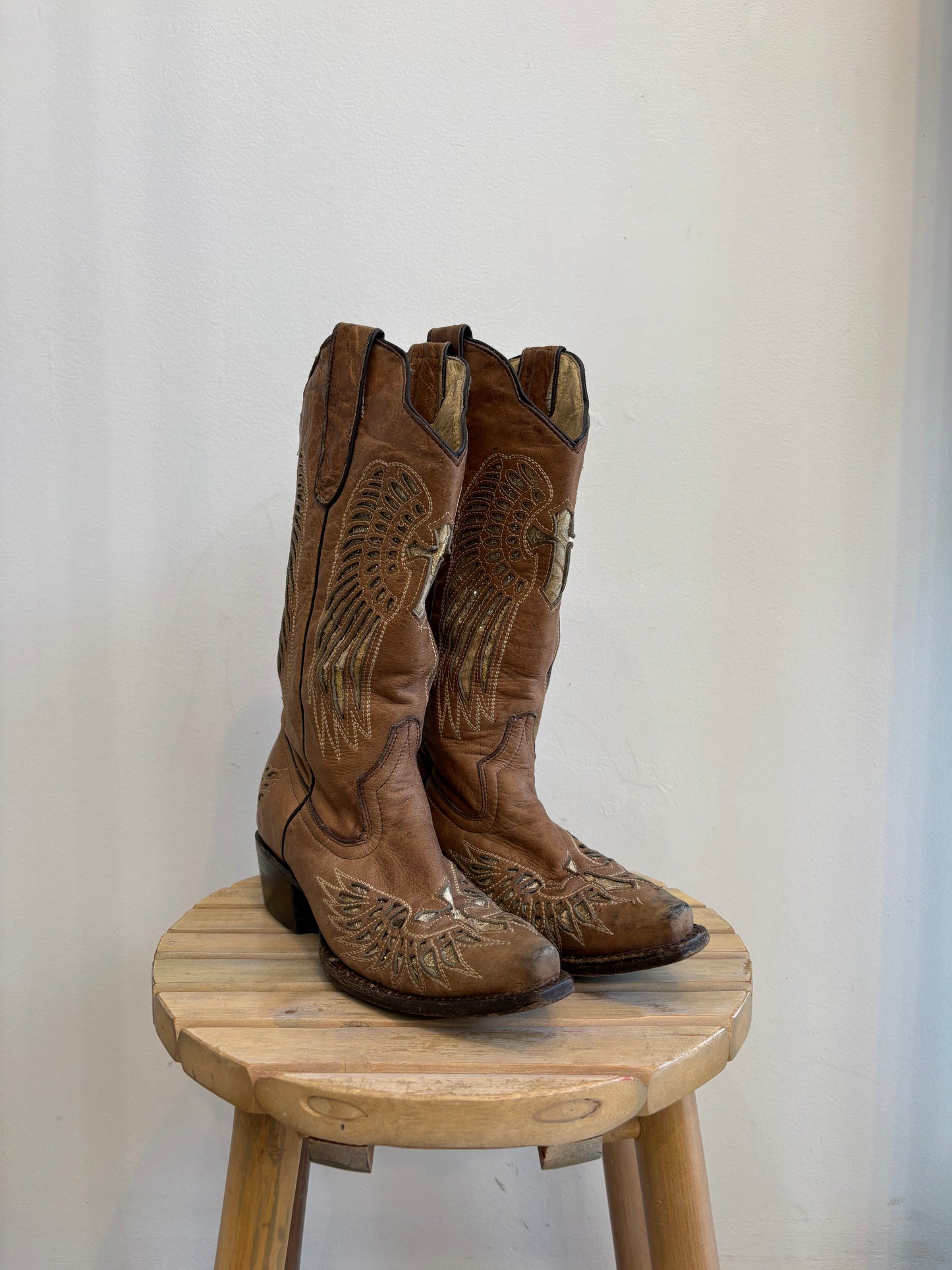 Tan/Gold Leather Cowboy Boots