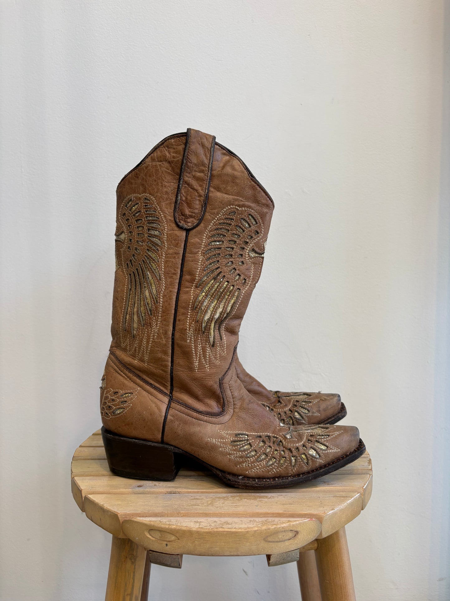 Tan/Gold Leather Cowboy Boots