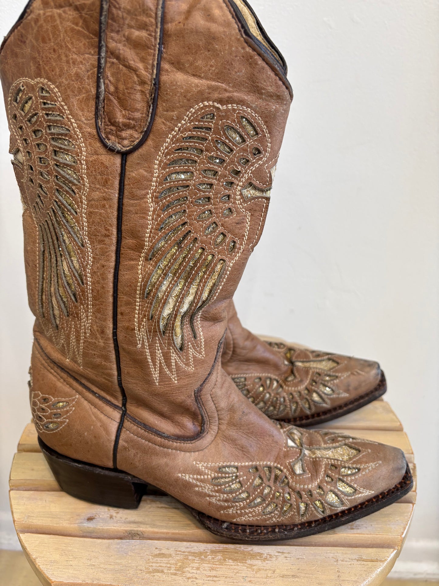 Tan/Gold Leather Cowboy Boots