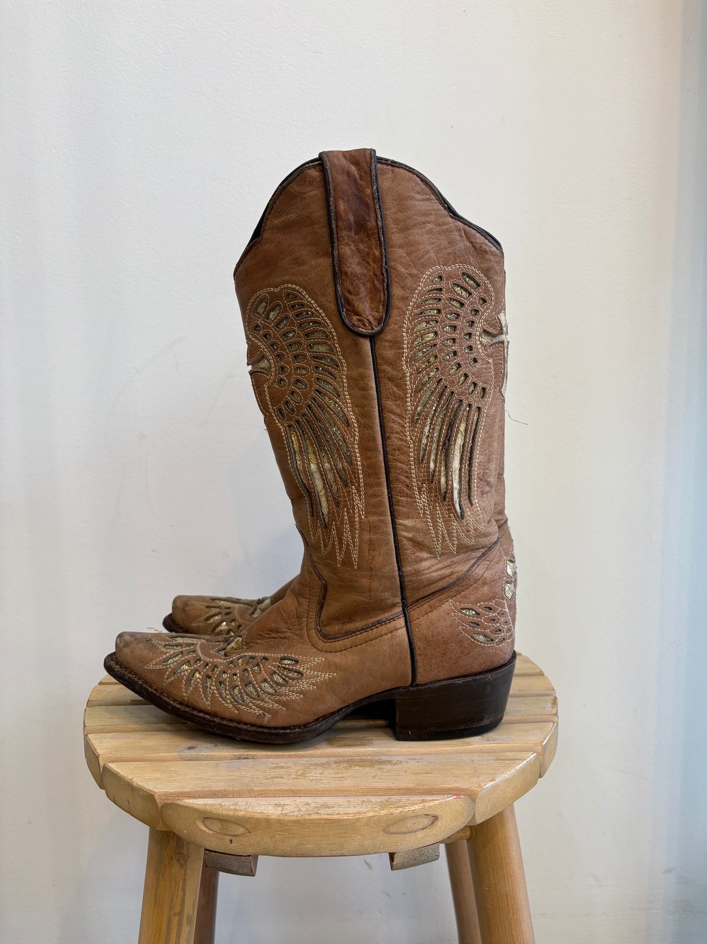 Tan/Gold Leather Cowboy Boots
