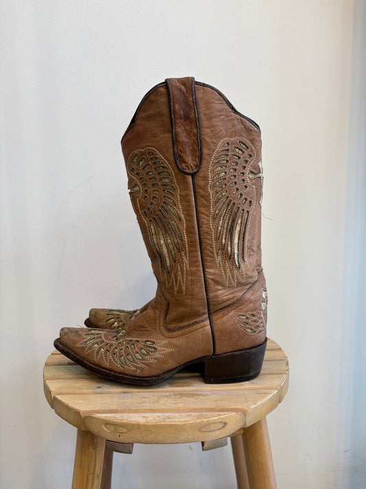 Tan/Gold Leather Cowboy Boots
