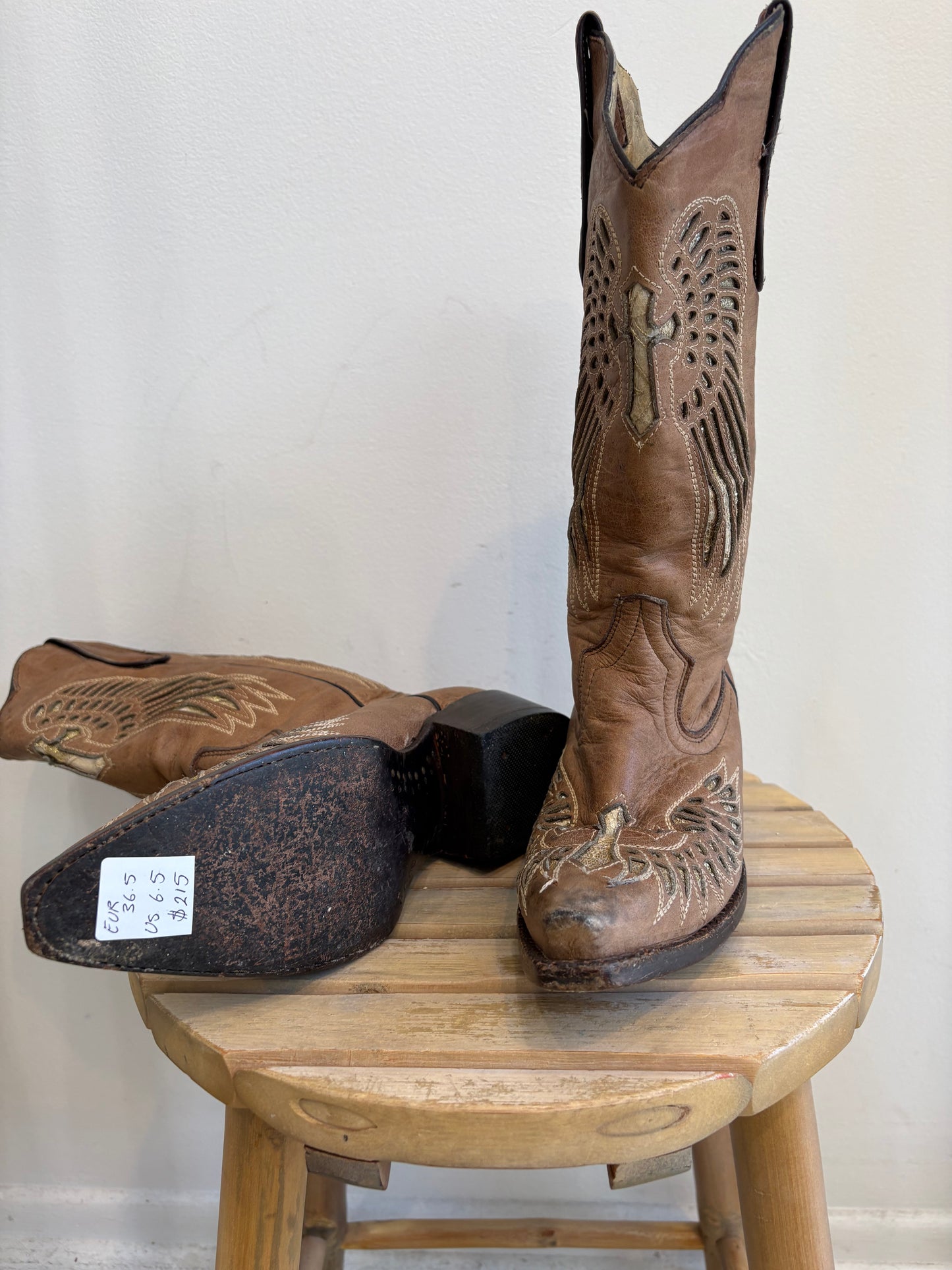 Tan/Gold Leather Cowboy Boots