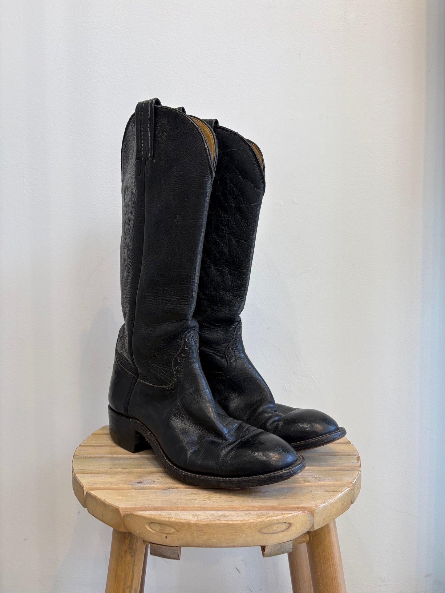 Hondo Black Leather Cowboy Boots