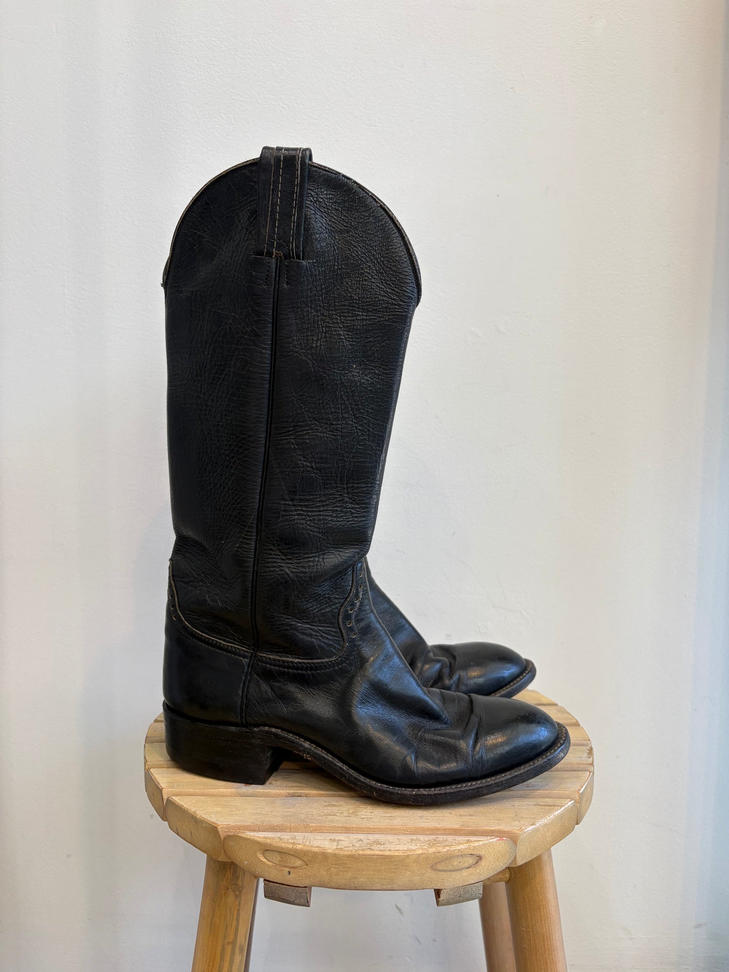 Hondo Black Leather Cowboy Boots