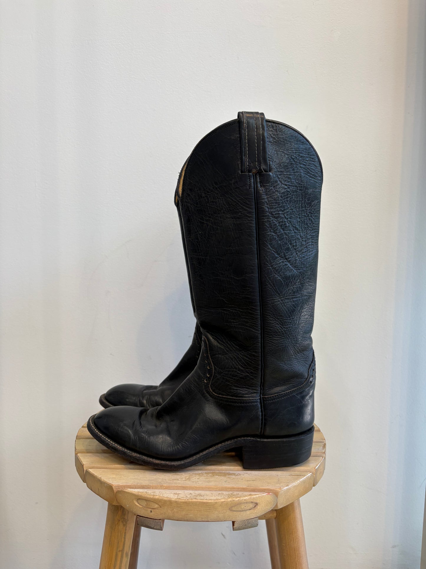 Hondo Black Leather Cowboy Boots