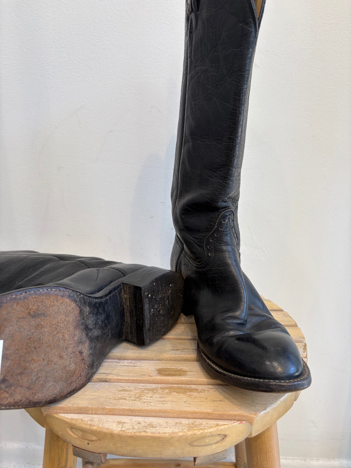Hondo Black Leather Cowboy Boots