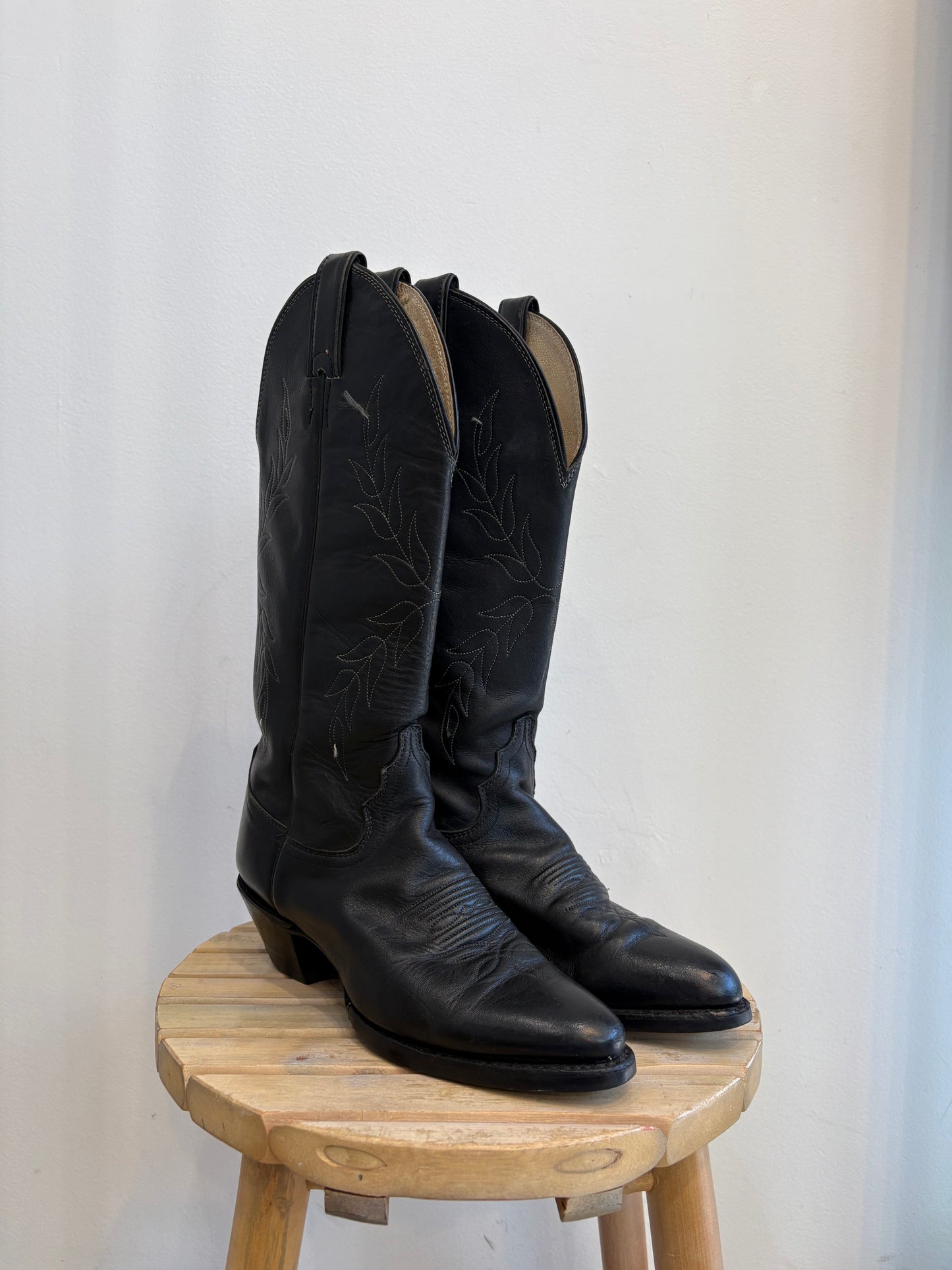 Justin Black Leather Cowboy Boots