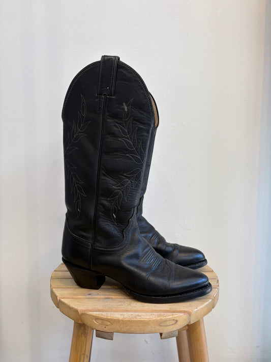 Justin Black Leather Cowboy Boots