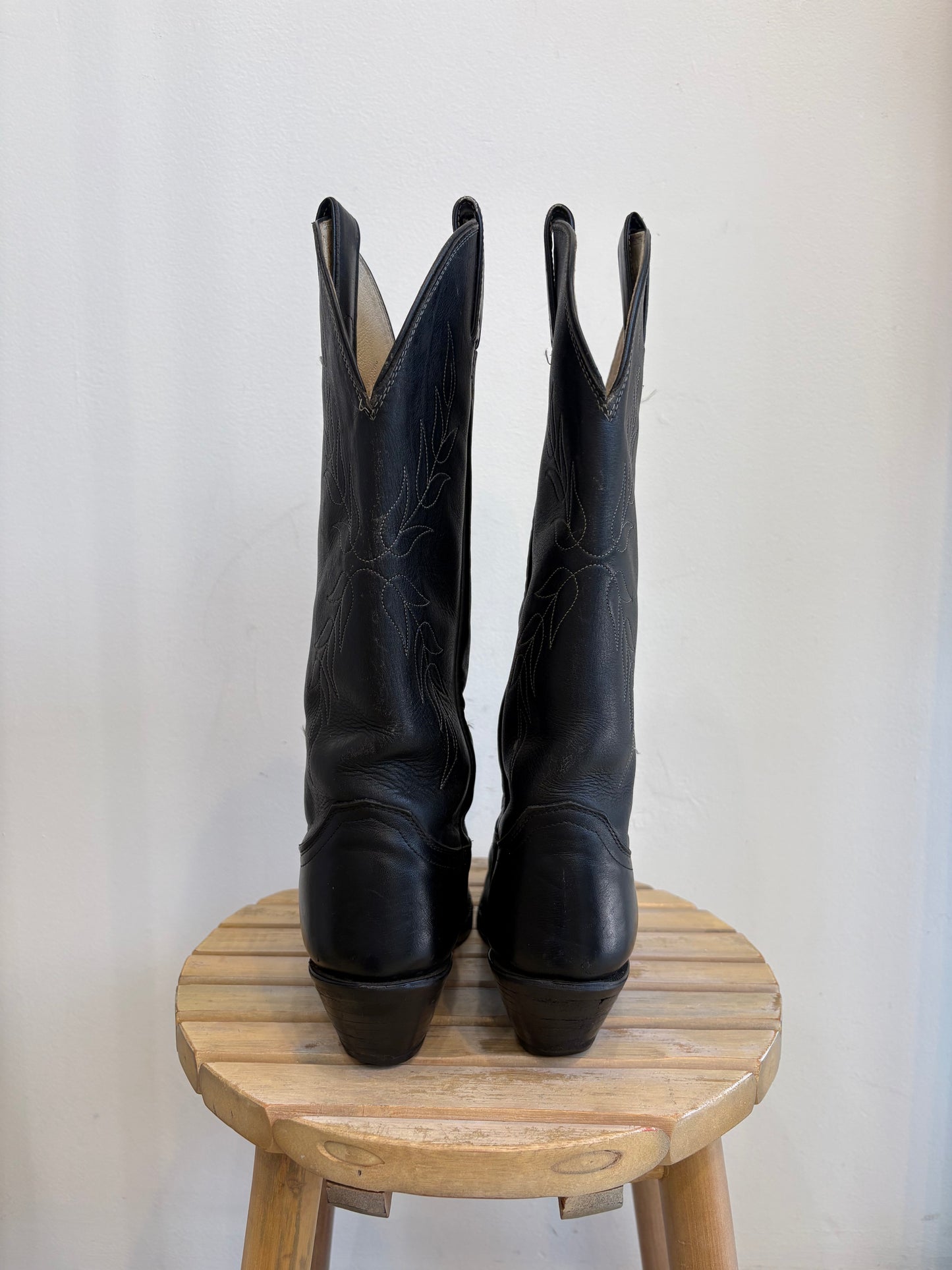 Justin Black Leather Cowboy Boots