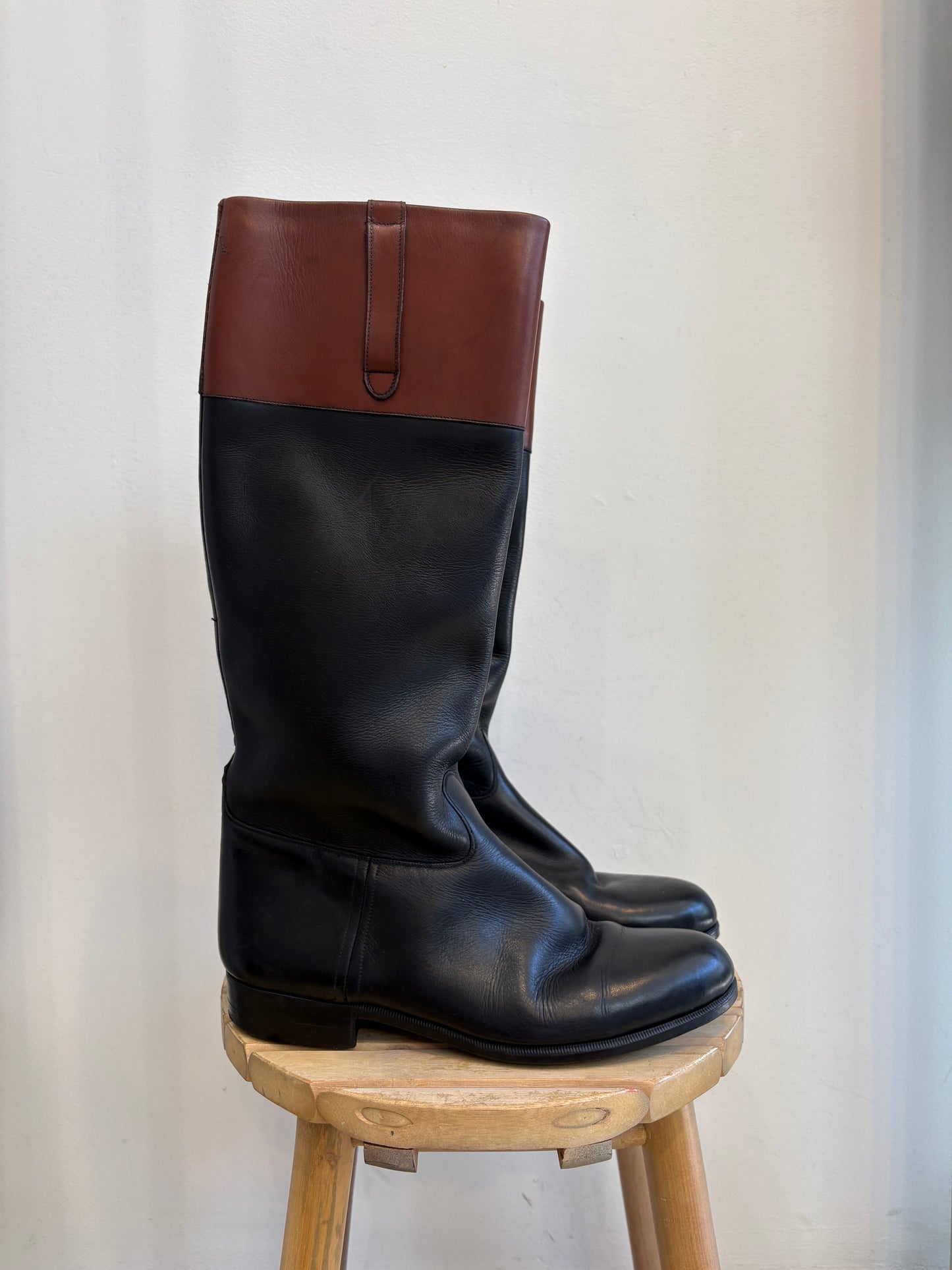 Black and Brown Leather Boots