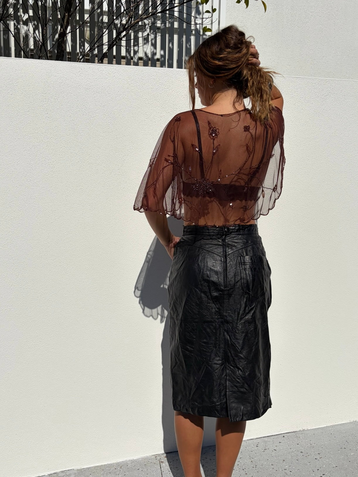 Black Leather Midi Skirt