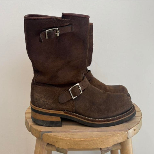 Brown suede biker boots