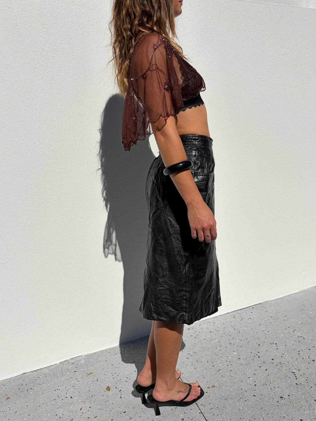 Black Leather Midi Skirt