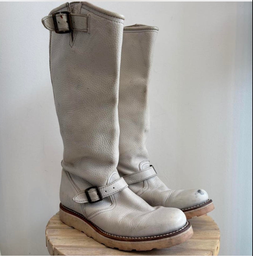 Cream buckle boots