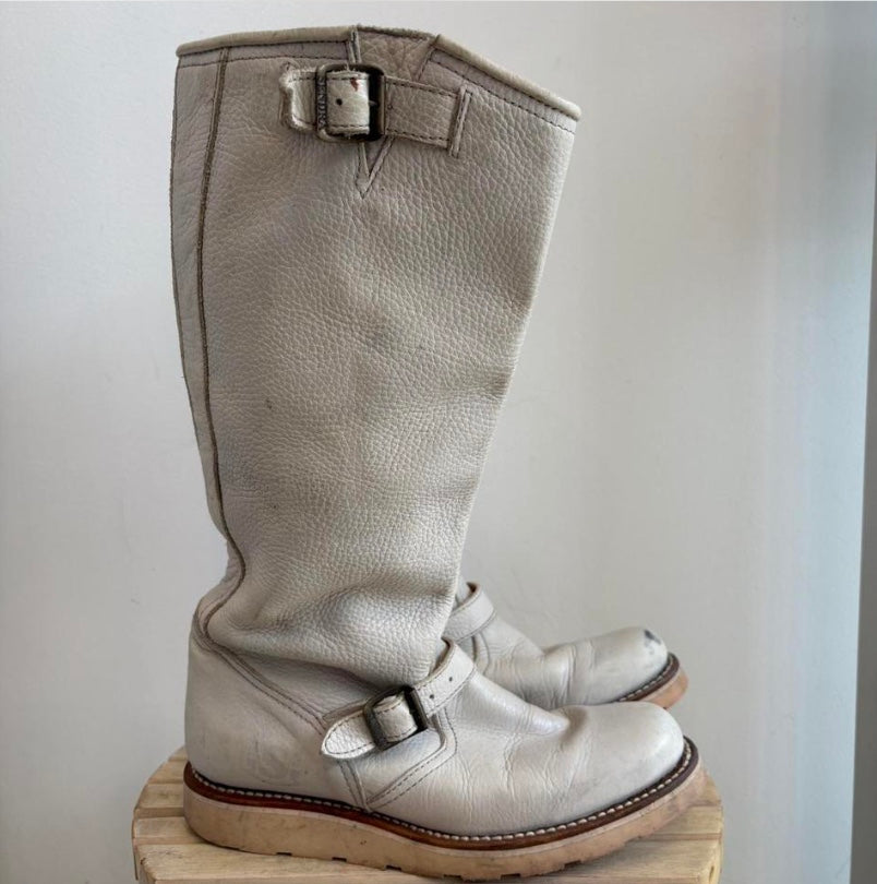 Cream buckle boots