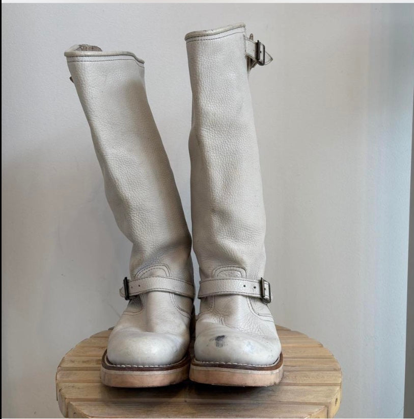 Cream buckle boots
