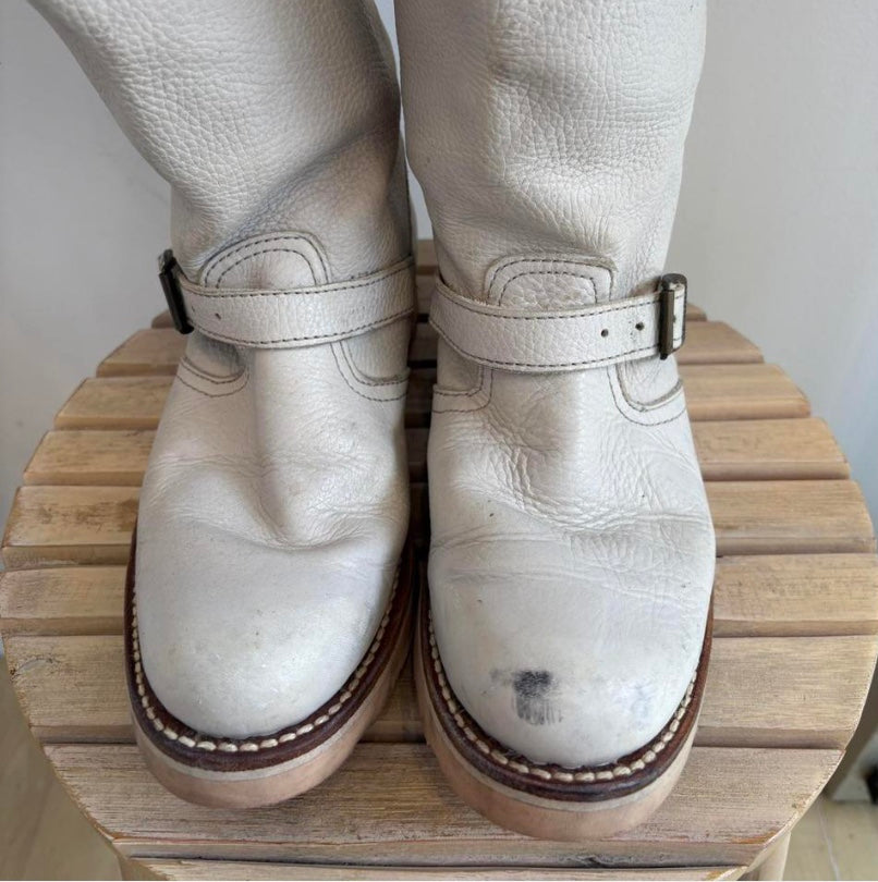 Cream buckle boots