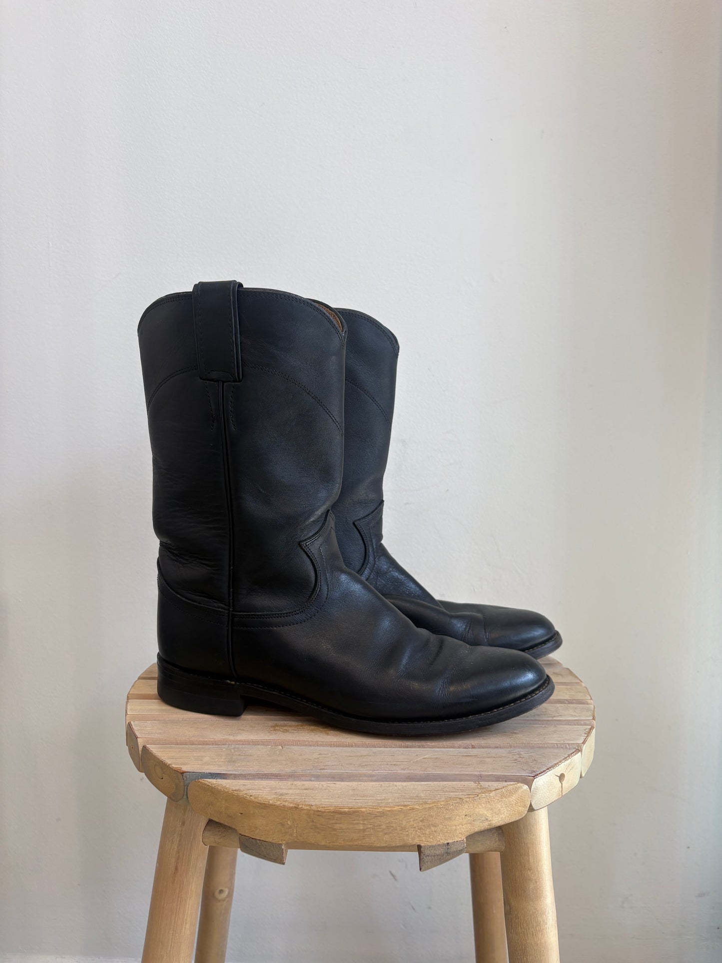 Black leather cowboy boots