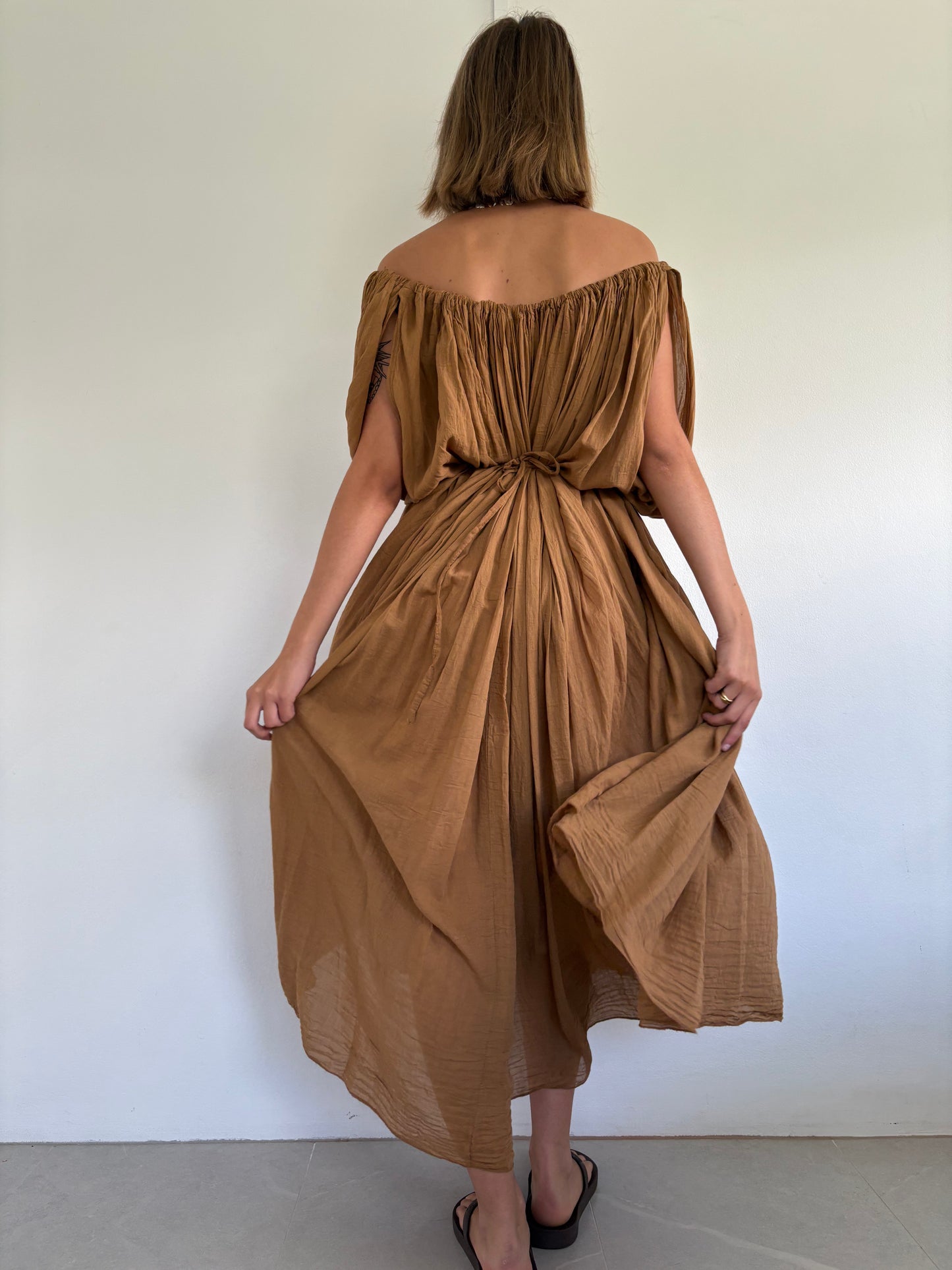 Italian Cotton Dress - Caramel