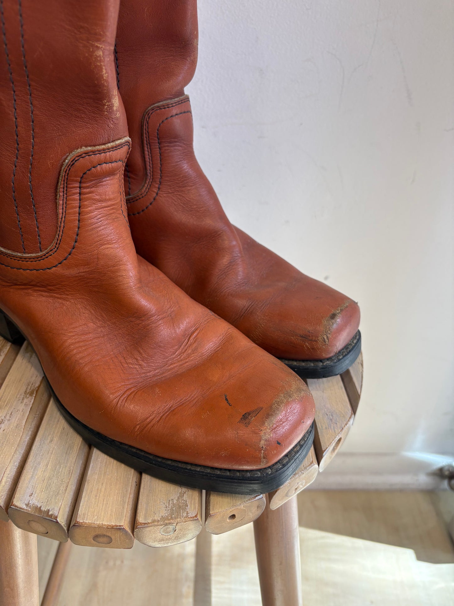 Tan leather boots
