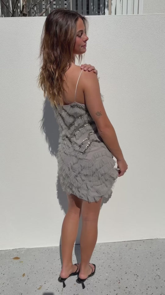 Grey Silk Sequin Mini Dress
