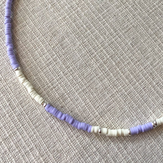 Beaded Necklace Lavender and Cream